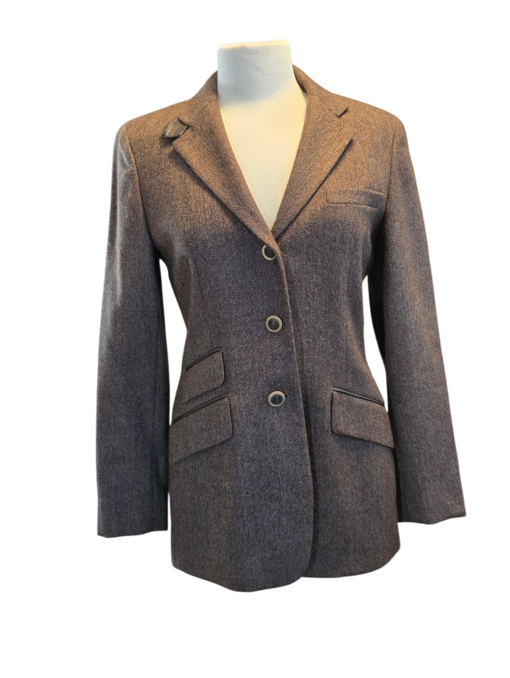 Jones New York Country Brown Herringbone Wool Blend Blazer